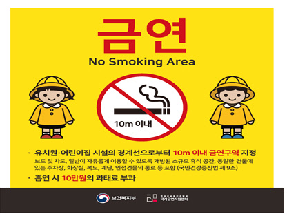 어린이집·유치원 근처 금연구역 안내 표시. 보건복지부 제공